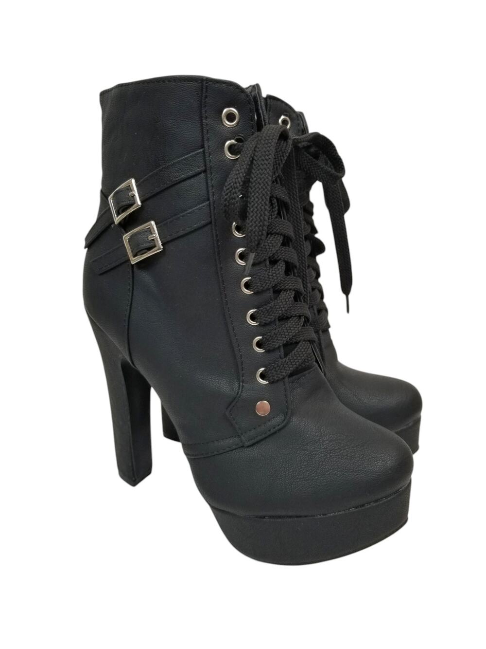 NWOB Platform Boots High Heel Lace Up Faux Vegan Leather Women's Size 39 / 8.5